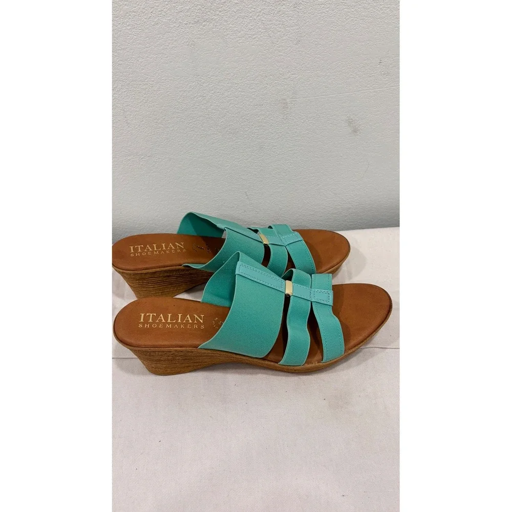 Italian‎ Shoemakers Womens Turquoise Elastic Strap Wedge Sandals Size 10 Italy